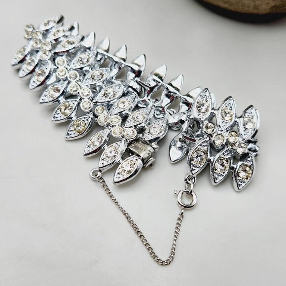 Vintage Sarah Coventry Sparkly Clear Crystal Rhinestone Wide Silver Tone Bracele - Picture 3 of 5